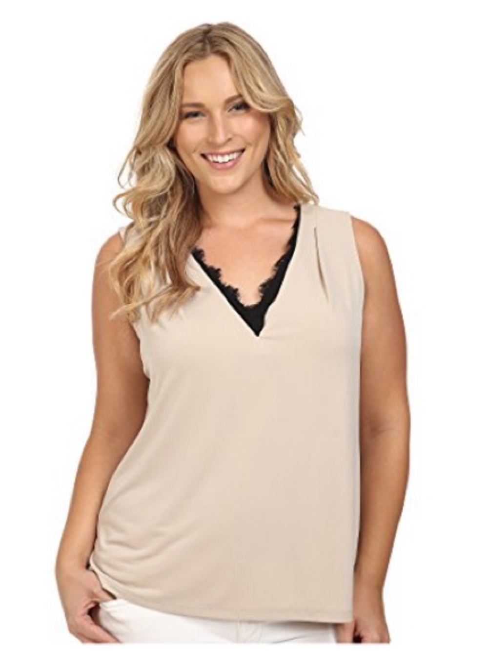Calvin Klein Plus Women's Plus Size Sleeveless Top w/ Lace Trim Latte Tank Top